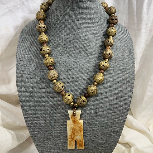 Statement Necklace Chunky Tribal Africa Cameroon Hand-carved Swirl Brass… - Picture 1 of 7